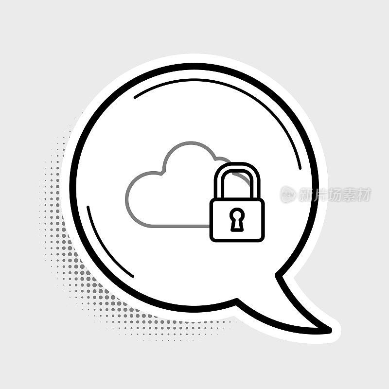 Line Cloud computing lock icon isolated on grey background. Security, safety, protection concept. Protection of personal data. Colorful outline concept. Vector